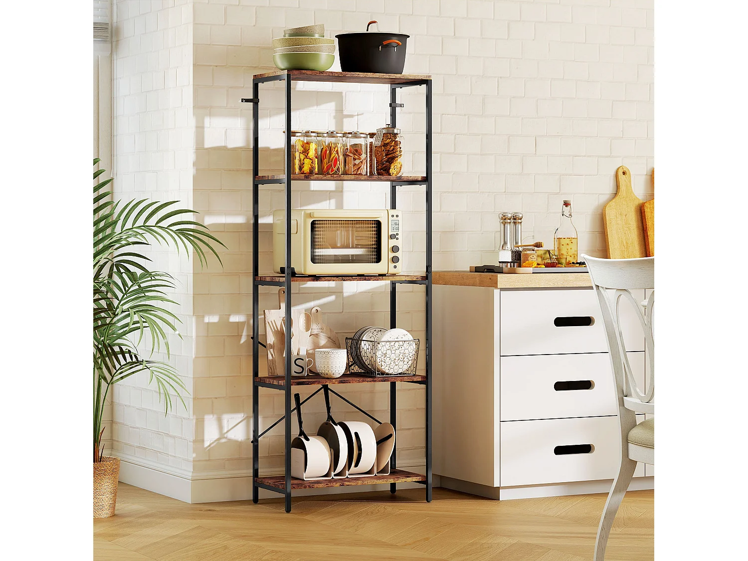 Ravitti 5 Tier Industrial Bookcase Rustic Brown Shelves Black Metal Frame