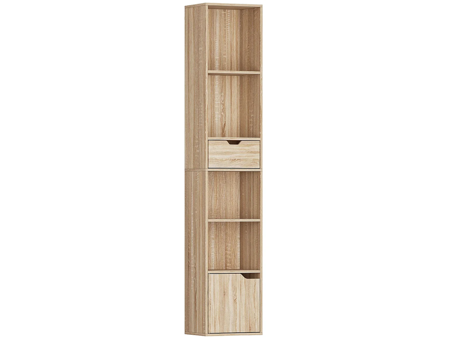 Lamotte Tall Narrow 6 Tier Bookcase with Drawer and Door Natural Wood Finish