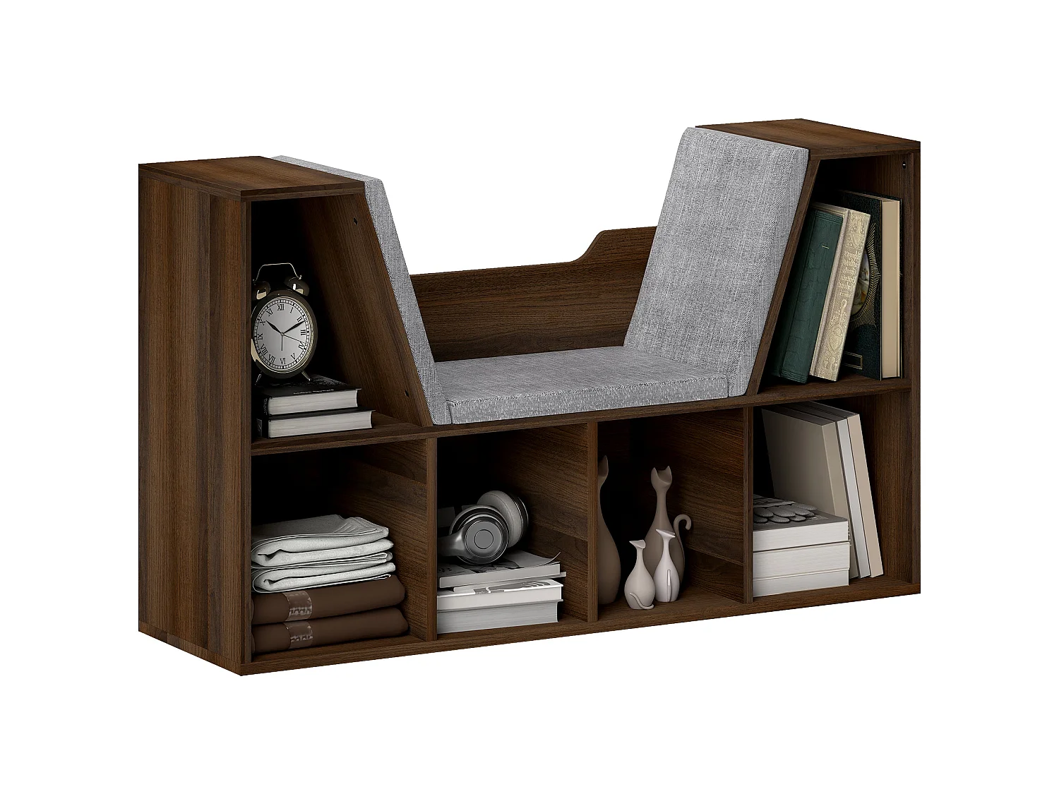 Elka Chestnut Cube Bookcase with Cushioned Reading Seat