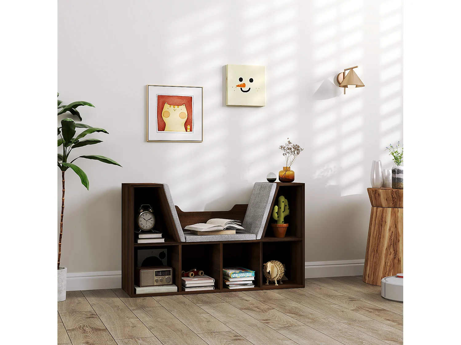 Elka Chestnut Cube Bookcase with Cushioned Reading Seat