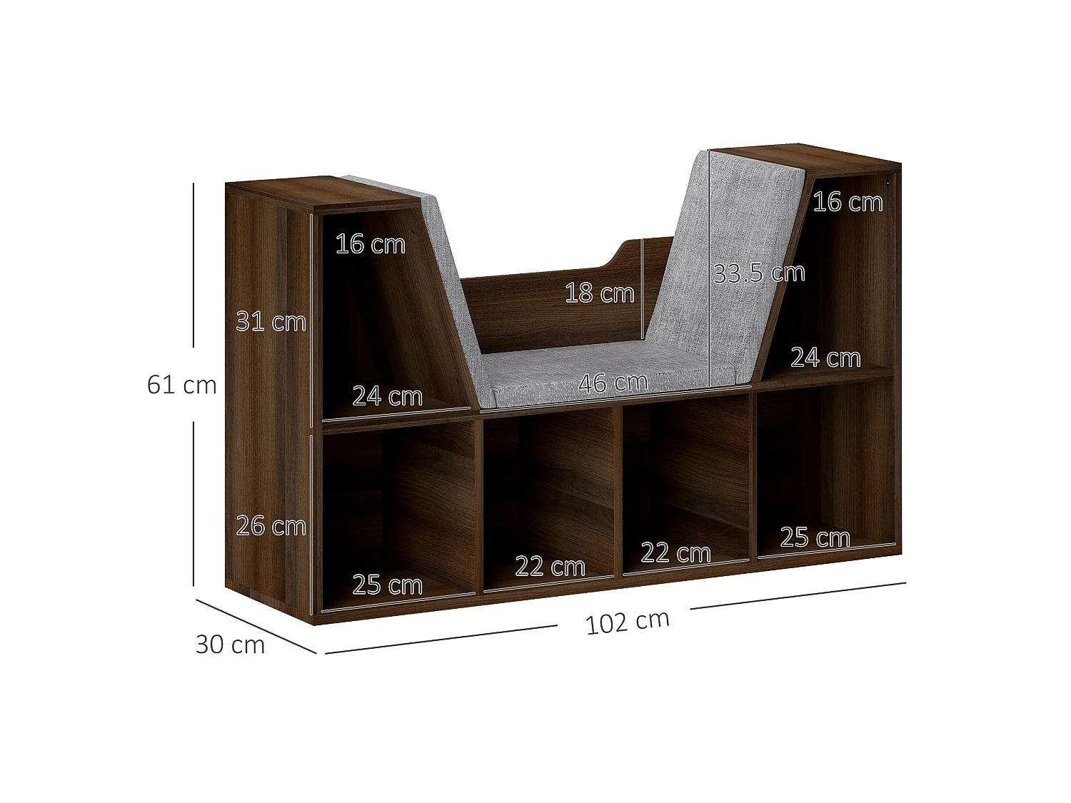 Elka Chestnut Cube Bookcase with Cushioned Reading Seat