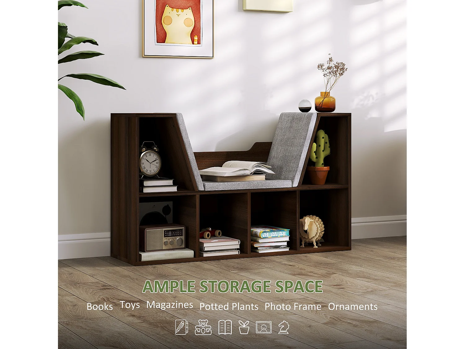 Elka Chestnut Cube Bookcase with Cushioned Reading Seat