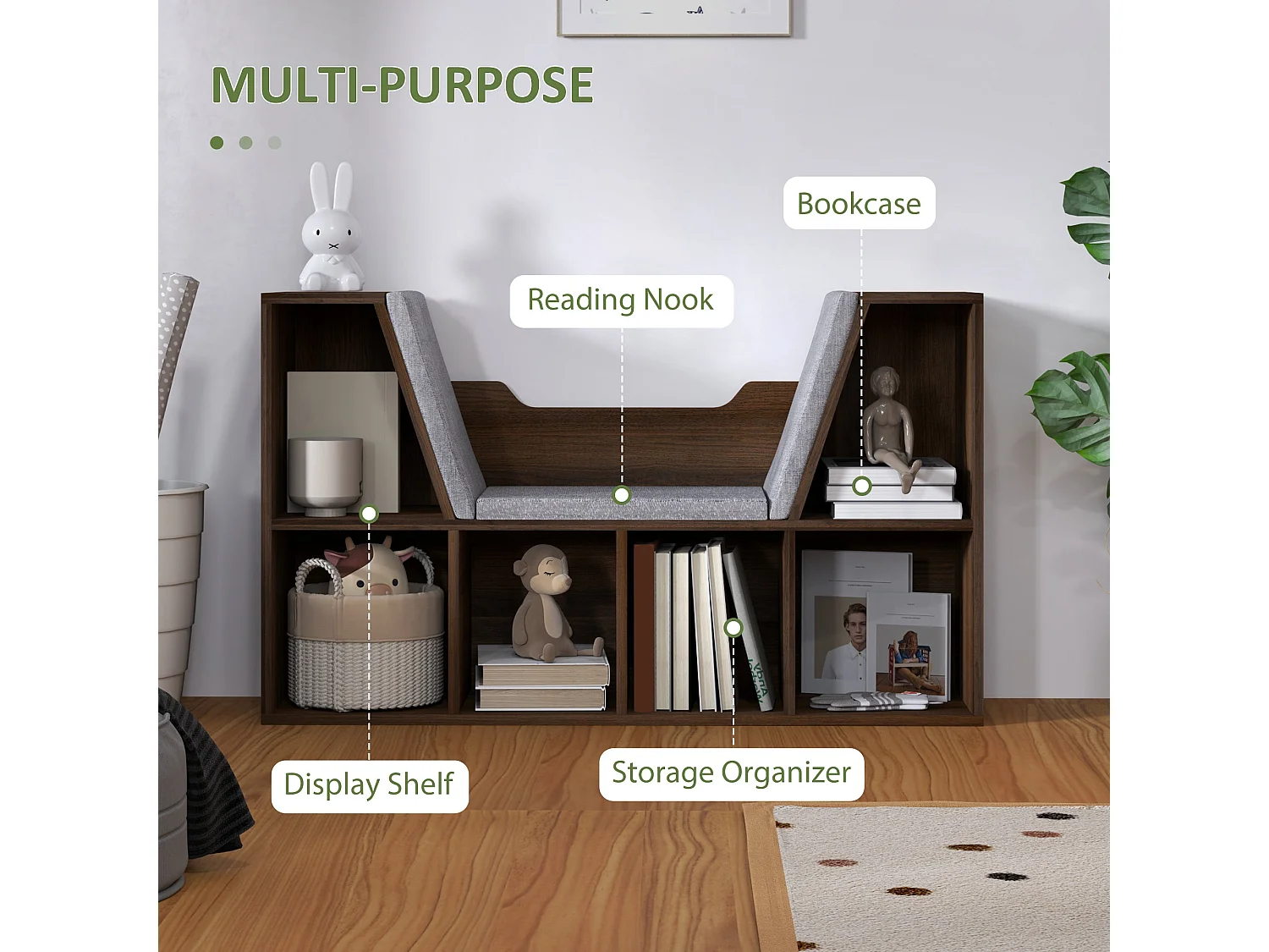 Elka Chestnut Cube Bookcase with Cushioned Reading Seat