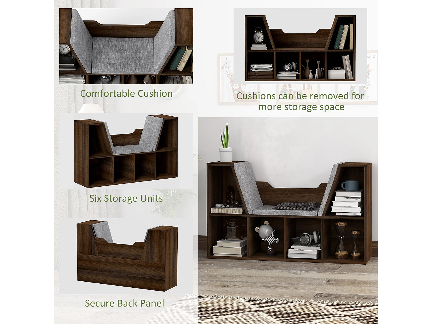 Elka Chestnut Cube Bookcase with Cushioned Reading Seat