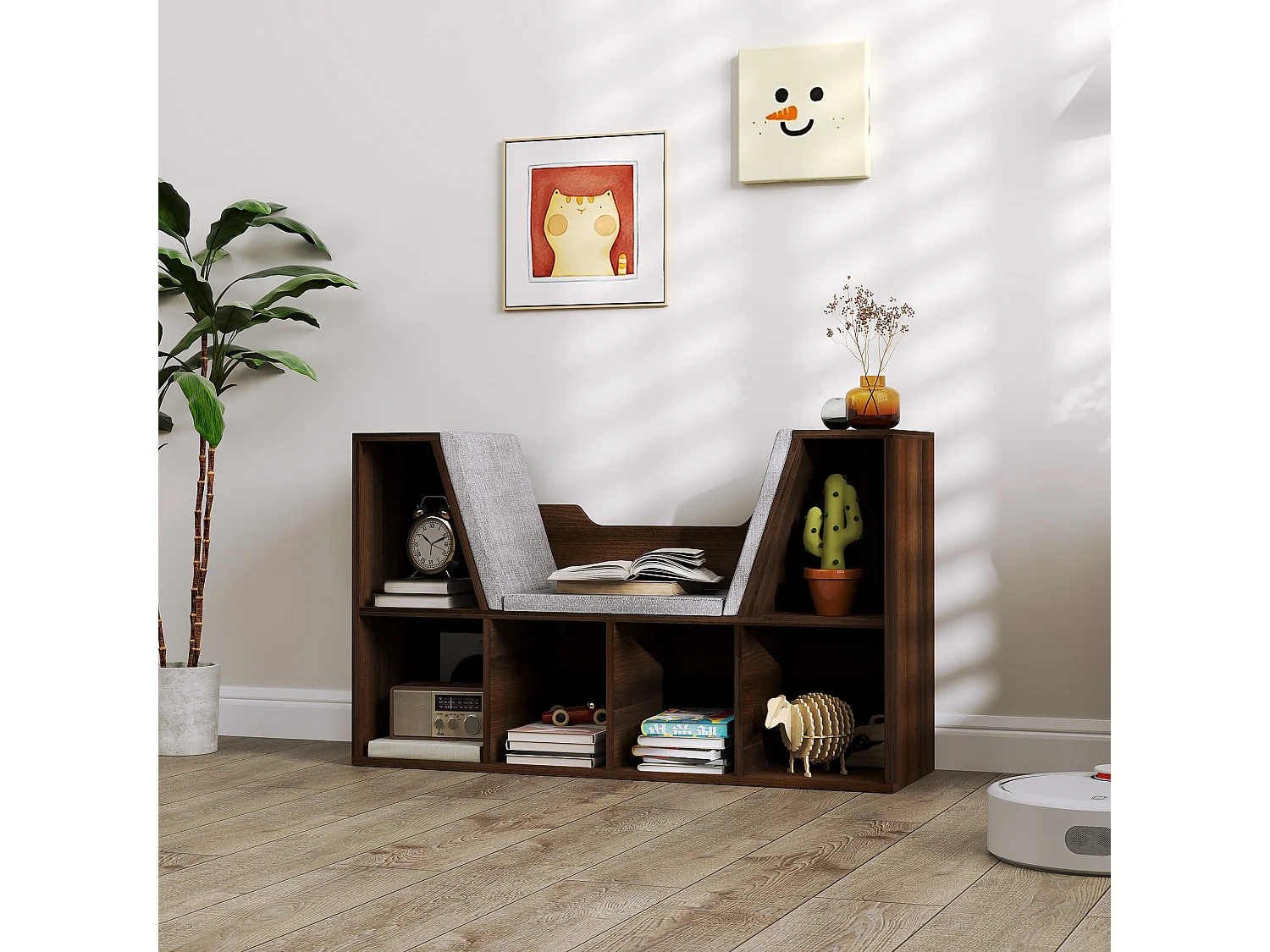 Elka Chestnut Cube Bookcase with Cushioned Reading Seat
