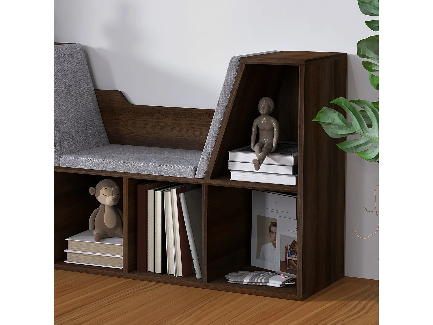 Elka Chestnut Cube Bookcase with Cushioned Reading Seat