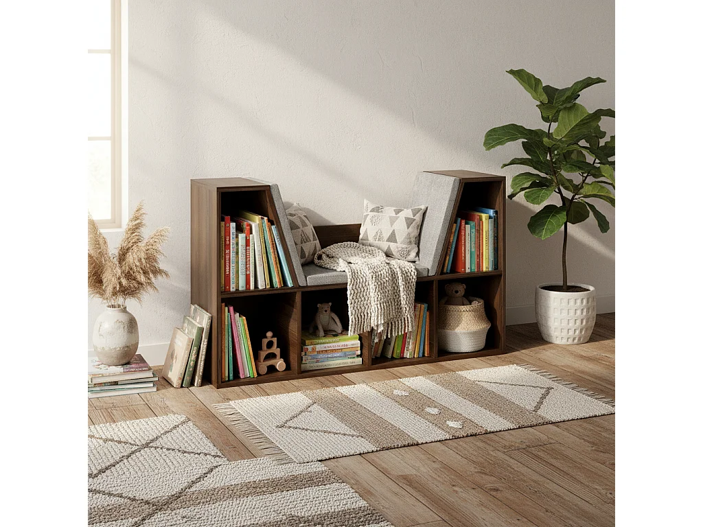 Elka Chestnut Cube Bookcase with Cushioned Reading Seat