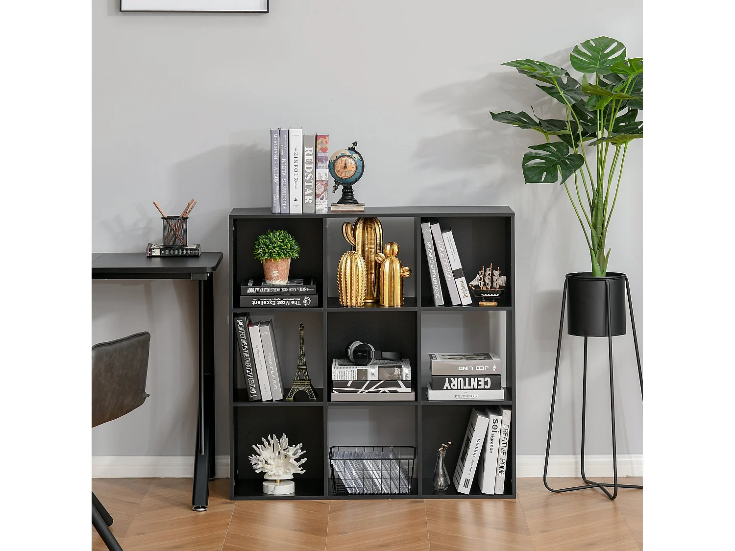 Remamo Black 3 Tier 9 Cube Storage Bookcase Melamine Particleboard