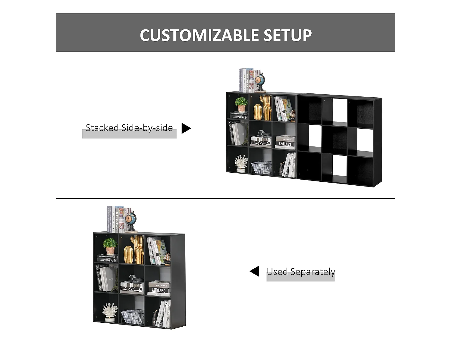 Remamo Black 3 Tier 9 Cube Storage Bookcase Melamine Particleboard