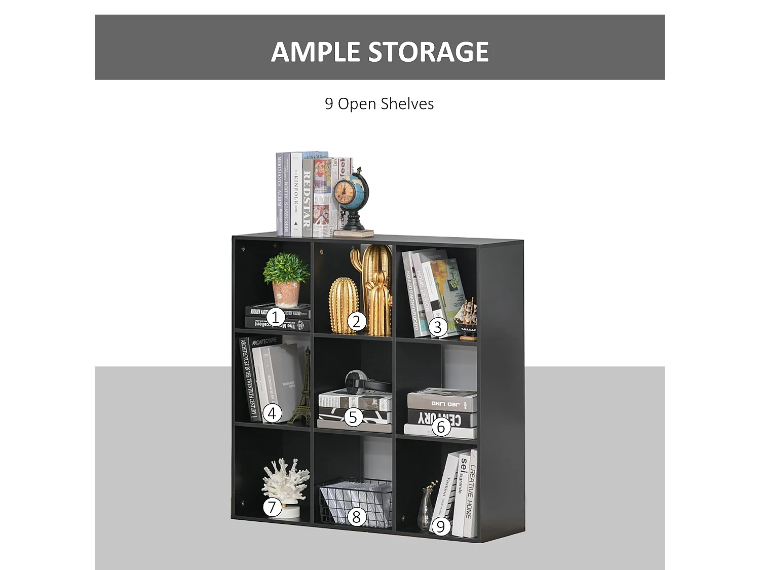 Remamo Black 3 Tier 9 Cube Storage Bookcase Melamine Particleboard