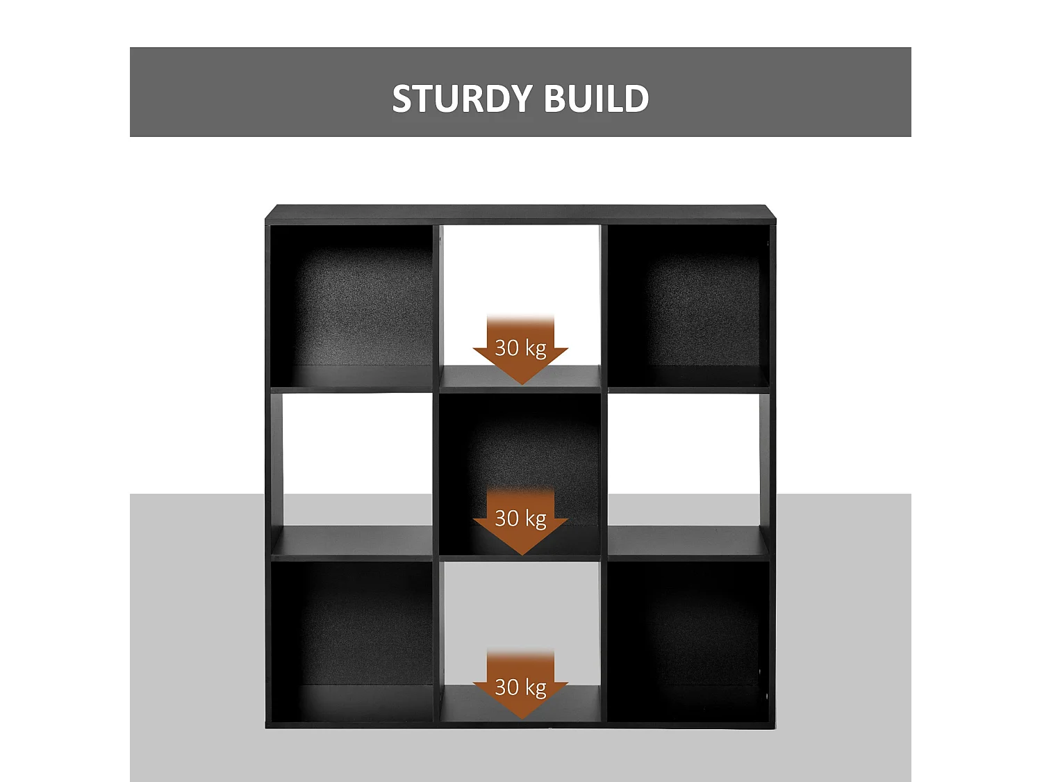 Remamo Black 3 Tier 9 Cube Storage Bookcase Melamine Particleboard
