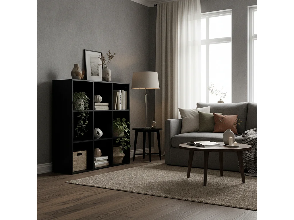 Remamo Black 3 Tier 9 Cube Storage Bookcase Melamine Particleboard