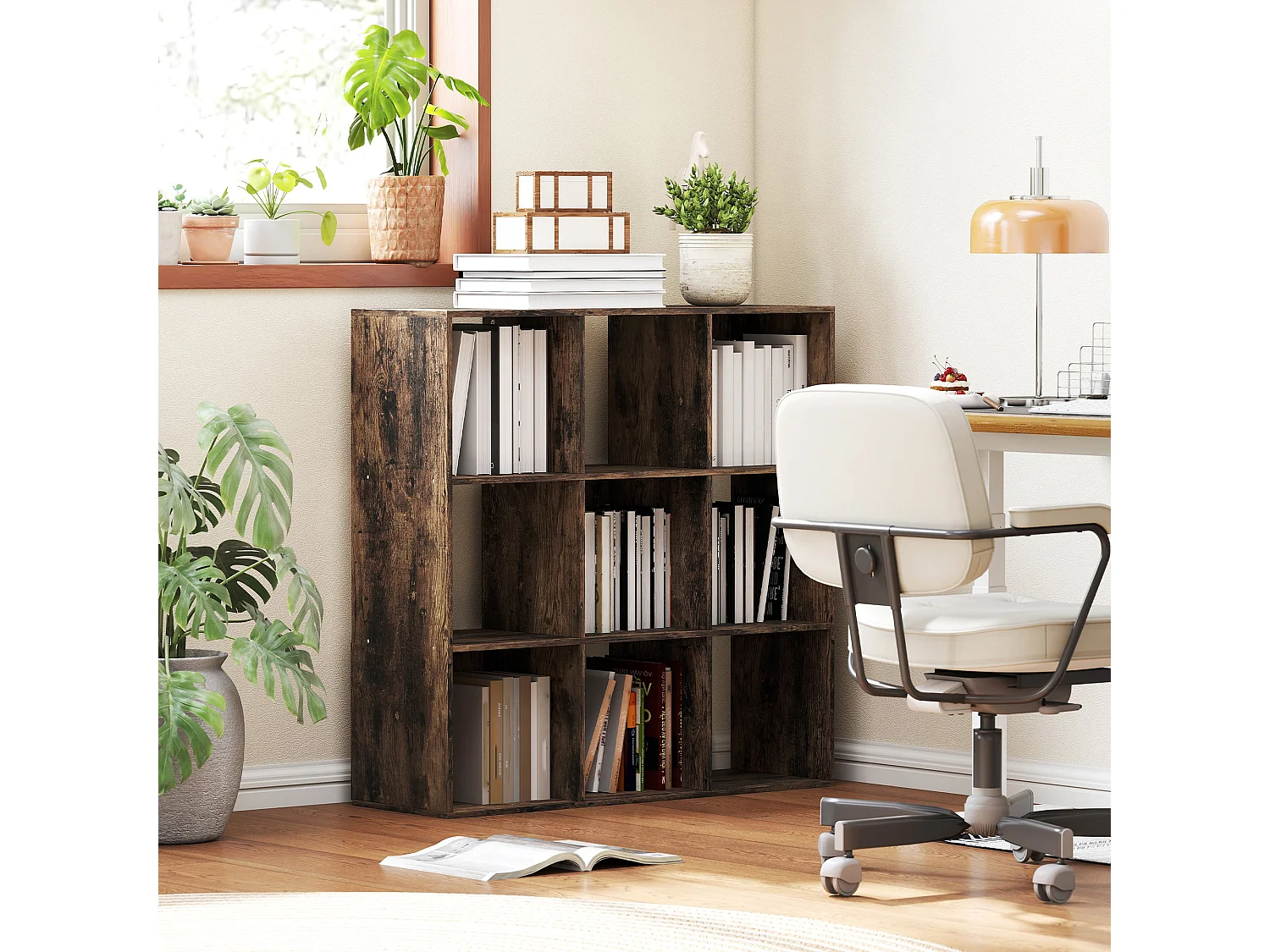 Toleel Rustic Brown 9 Cube Particleboard Storage Bookcase
