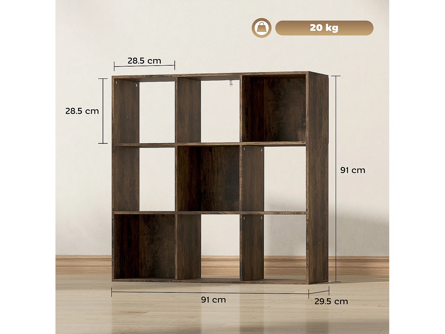 Toleel Rustic Brown 9 Cube Particleboard Storage Bookcase