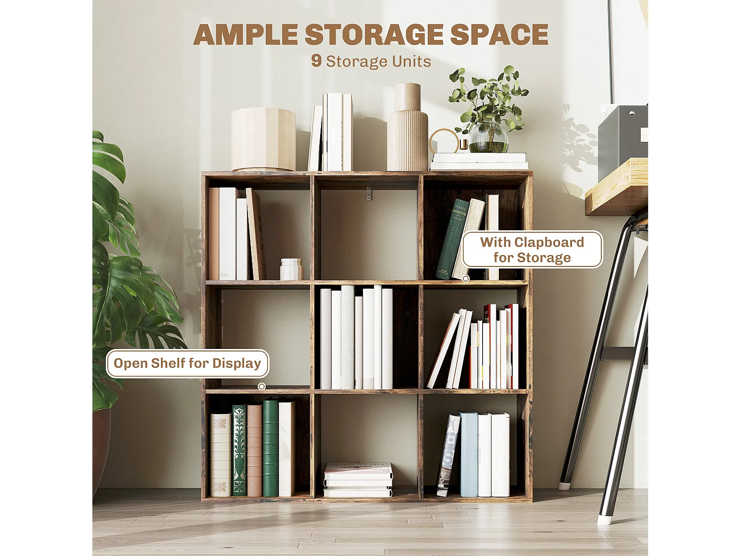 Toleel Rustic Brown 9 Cube Particleboard Storage Bookcase