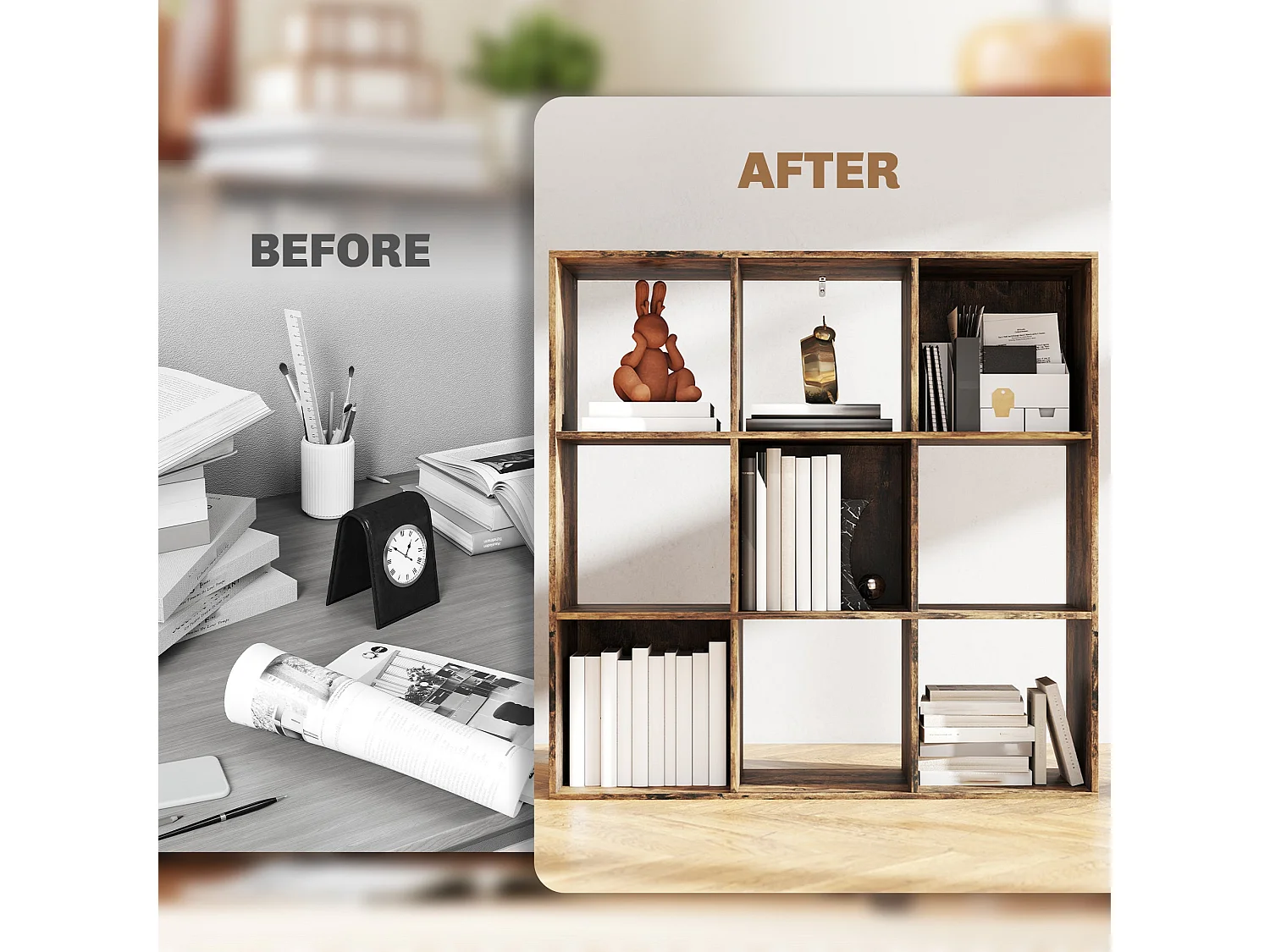 Toleel Rustic Brown 9 Cube Particleboard Storage Bookcase
