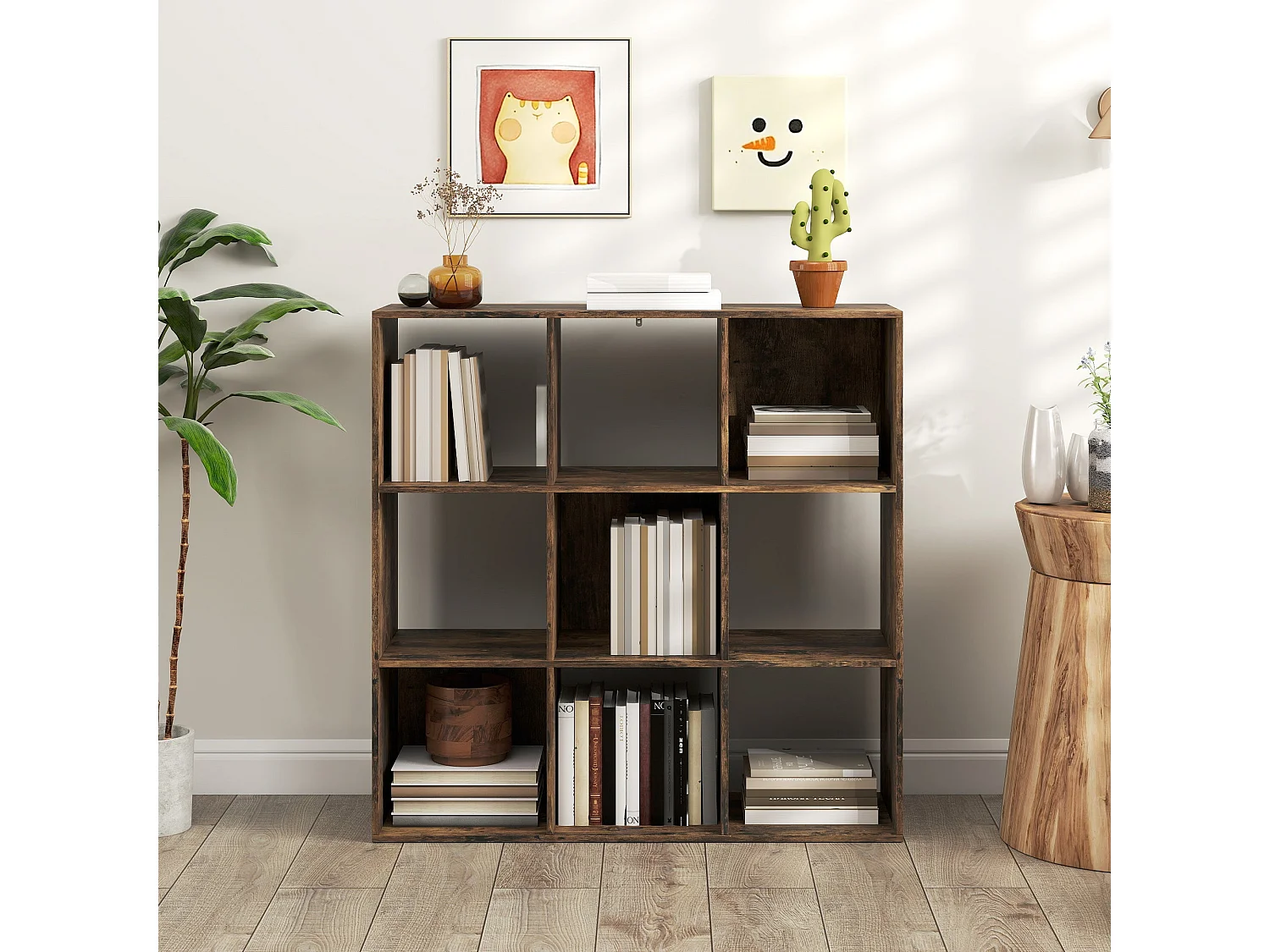 Toleel Rustic Brown 9 Cube Particleboard Storage Bookcase
