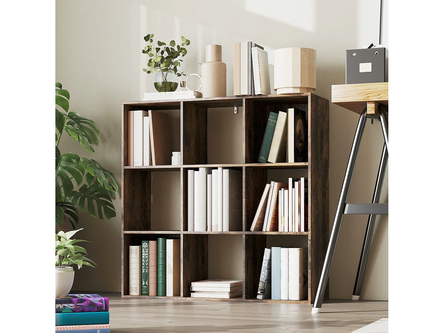 Toleel Rustic Brown 9 Cube Particleboard Storage Bookcase