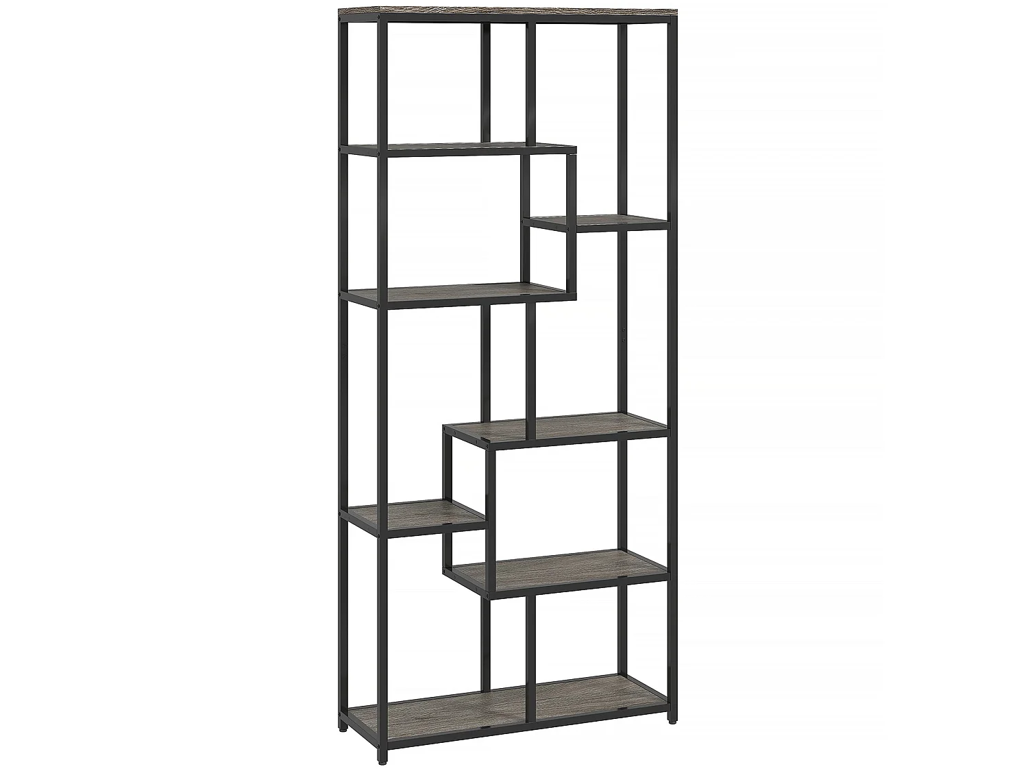 Sudina 7 Tier Geometric Metal and Wood Display Bookcase Grey and Black