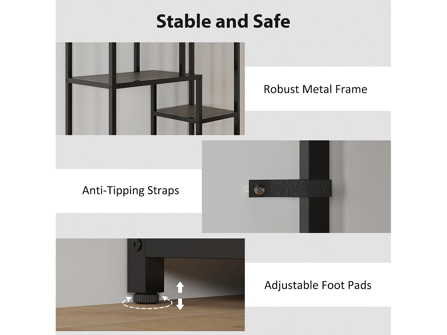 Sudina 7 Tier Geometric Metal and Wood Display Bookcase Grey and Black