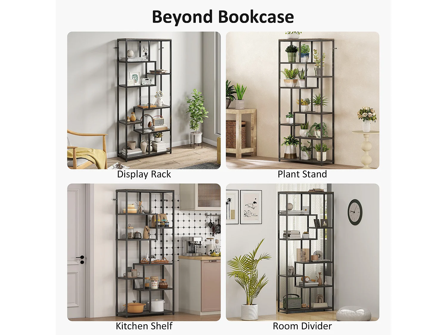 Sudina 7 Tier Geometric Metal and Wood Display Bookcase Grey and Black