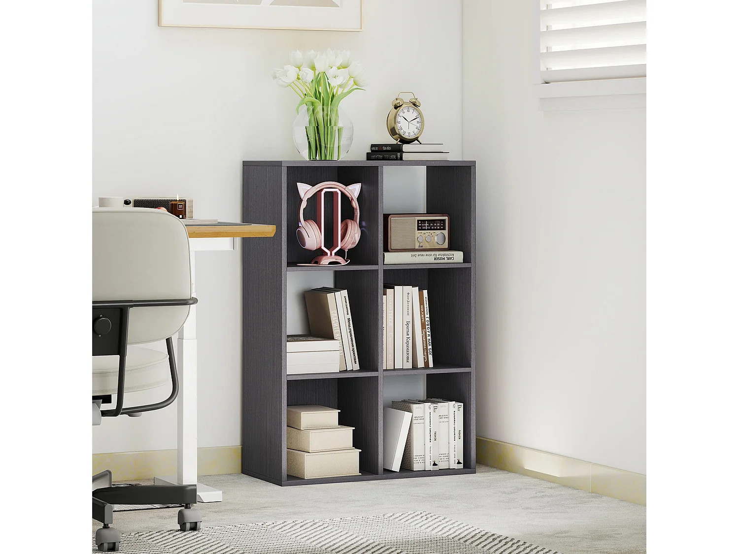 Fahe 6 Cube Grey Particleboard Storage Bookcase