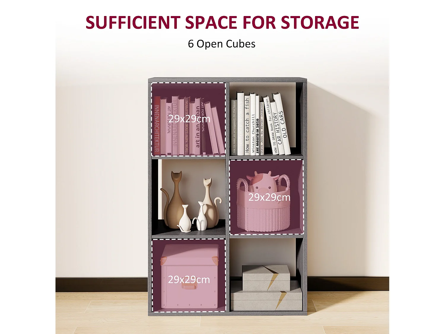 Fahe 6 Cube Grey Particleboard Storage Bookcase