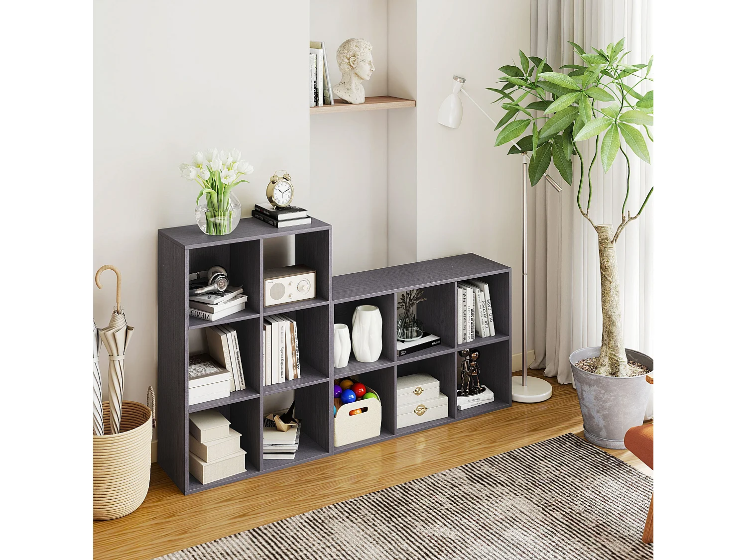 Fahe 6 Cube Grey Particleboard Storage Bookcase