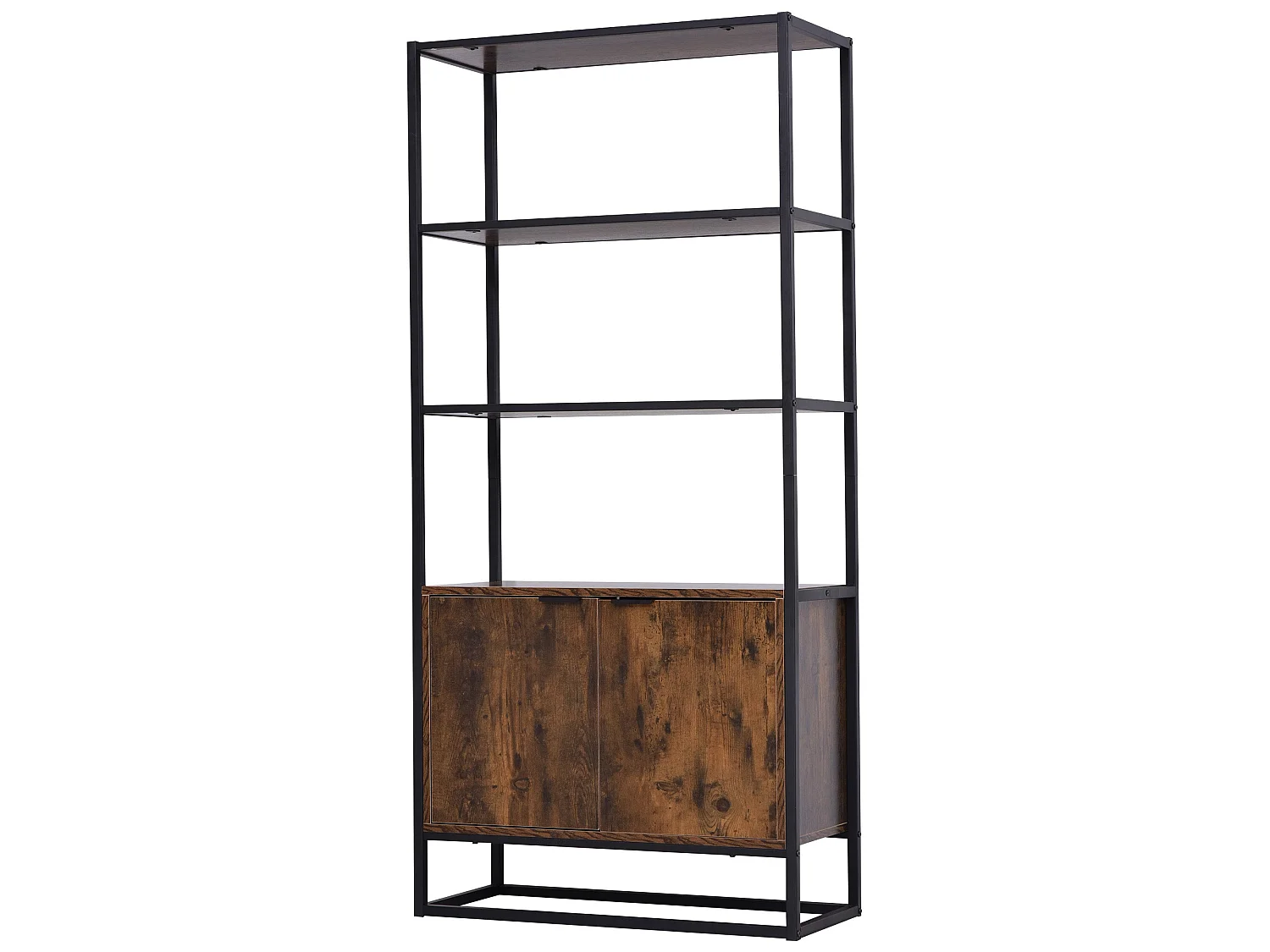 Tave Industrial Metal and Wood effect Bookcase Rustic Brown and Black Large
