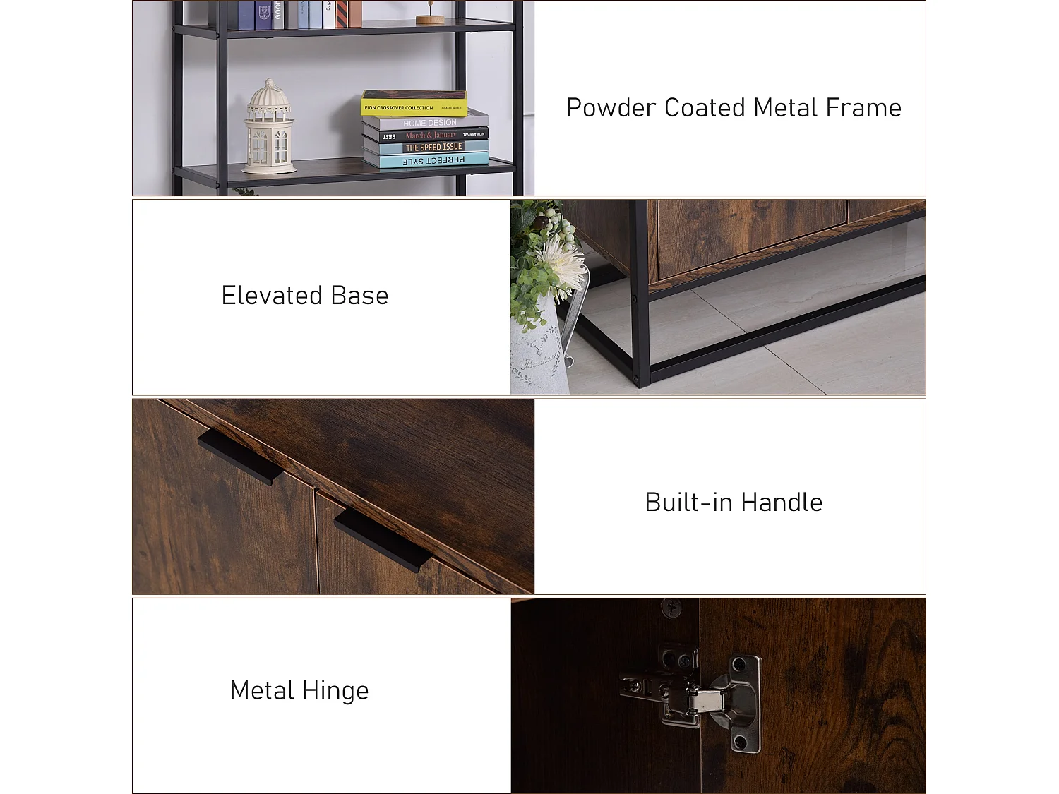 Tave Industrial Metal and Wood effect Bookcase Rustic Brown and Black Large