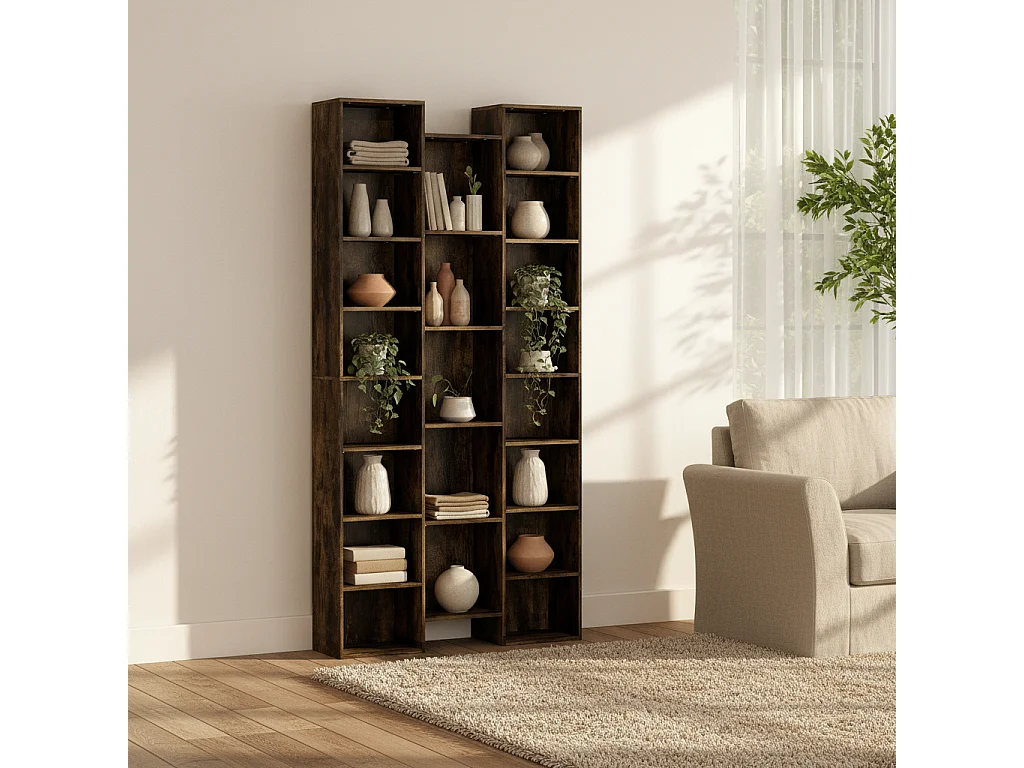 Elmaso Rustic Brown 21 Compartment Tall Bookcase