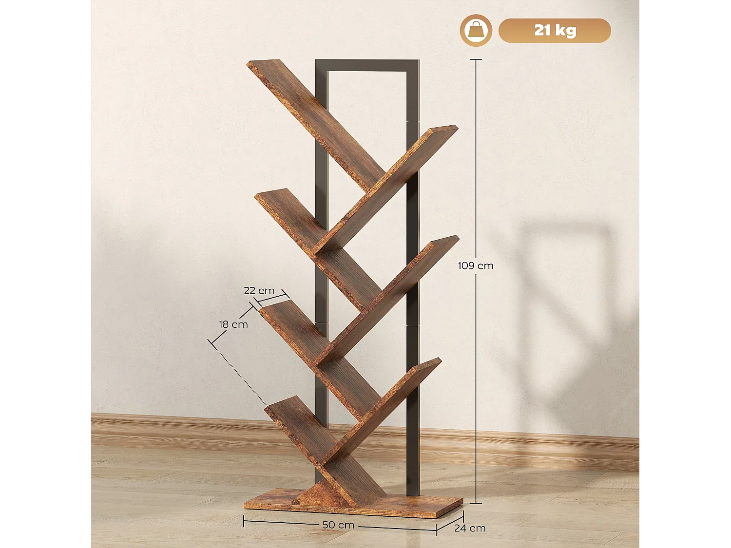 Modo Wood Effect 6 Section Tree Bookcase 50W x 24D x 109Hcm
