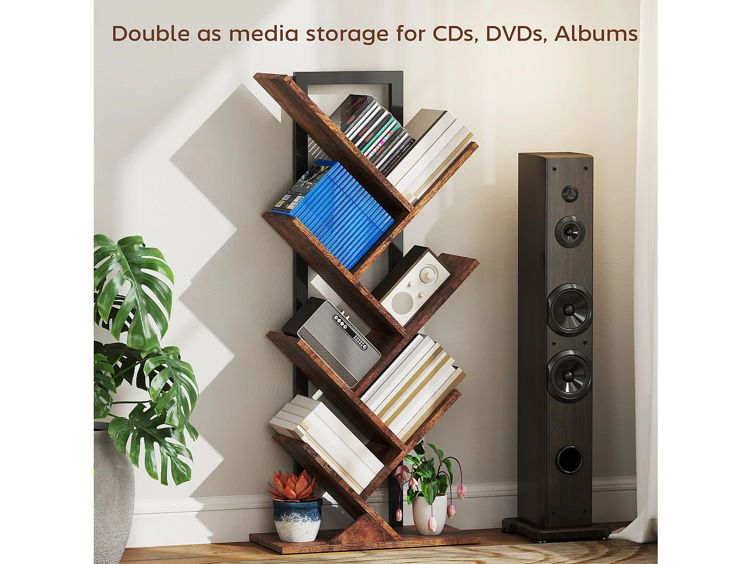 Modo Wood Effect 6 Section Tree Bookcase 50W x 24D x 109Hcm