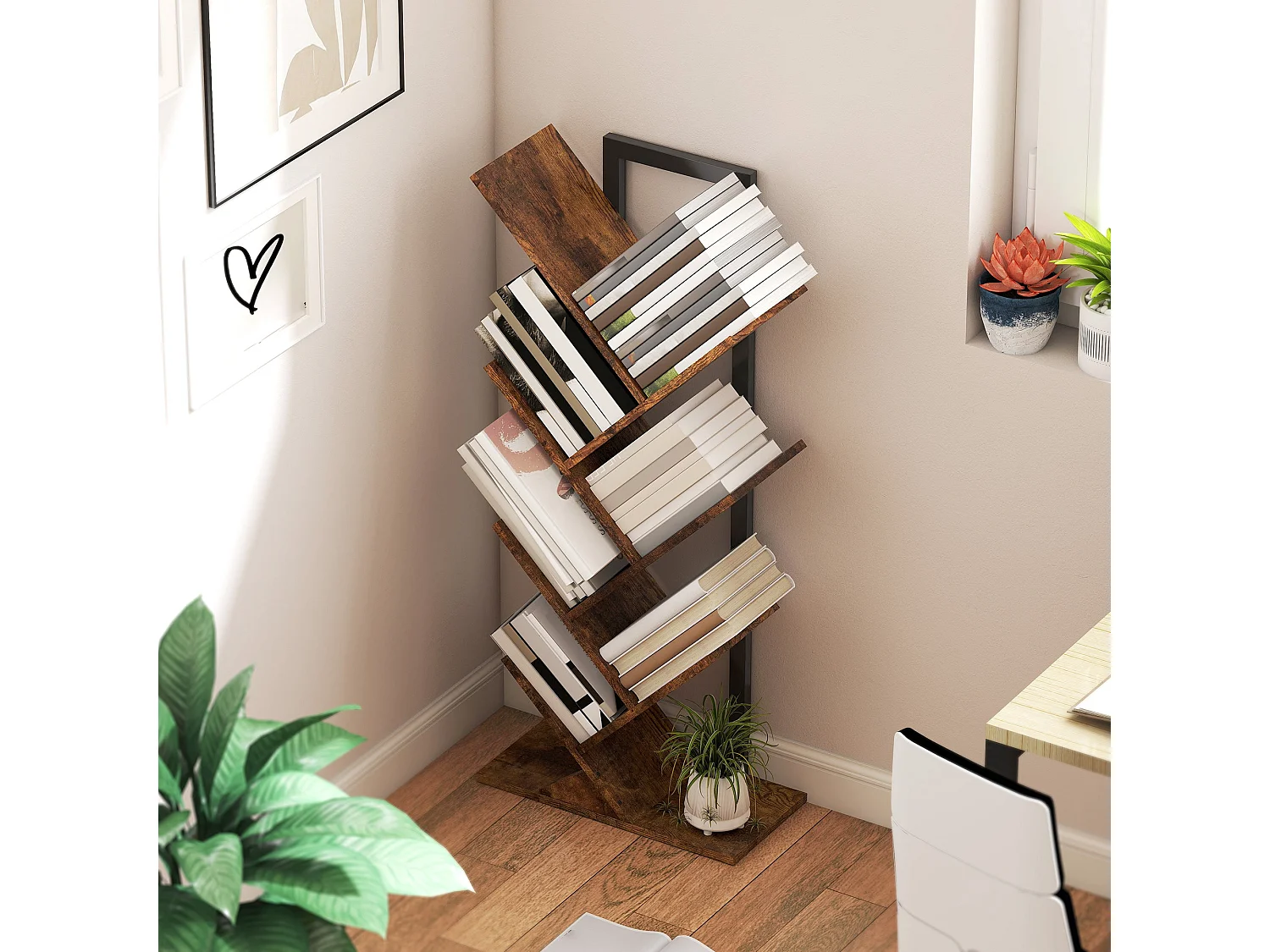 Modo Wood Effect 6 Section Tree Bookcase 50W x 24D x 109Hcm