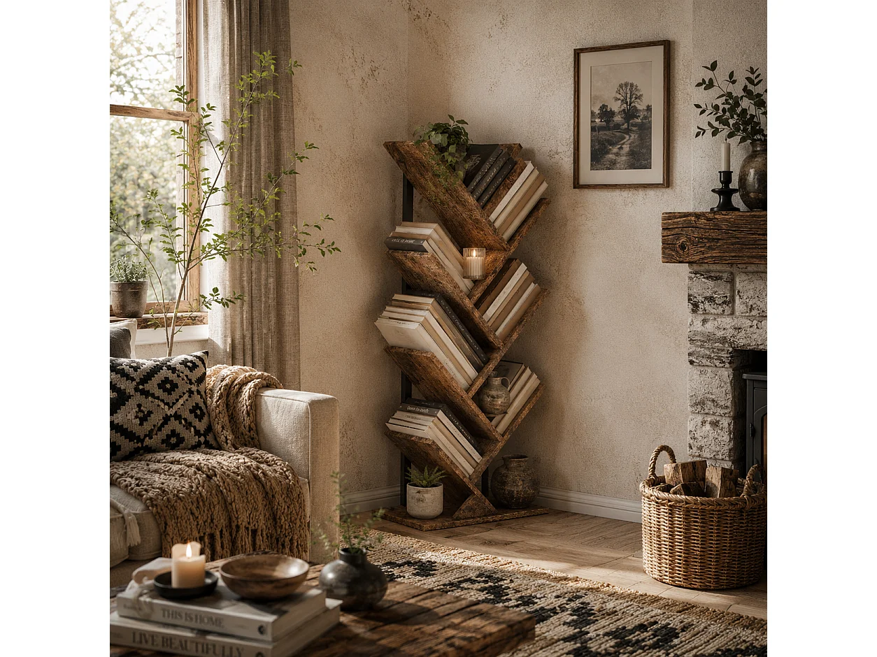 Modo Wood Effect 6 Section Tree Bookcase 50W x 24D x 109Hcm