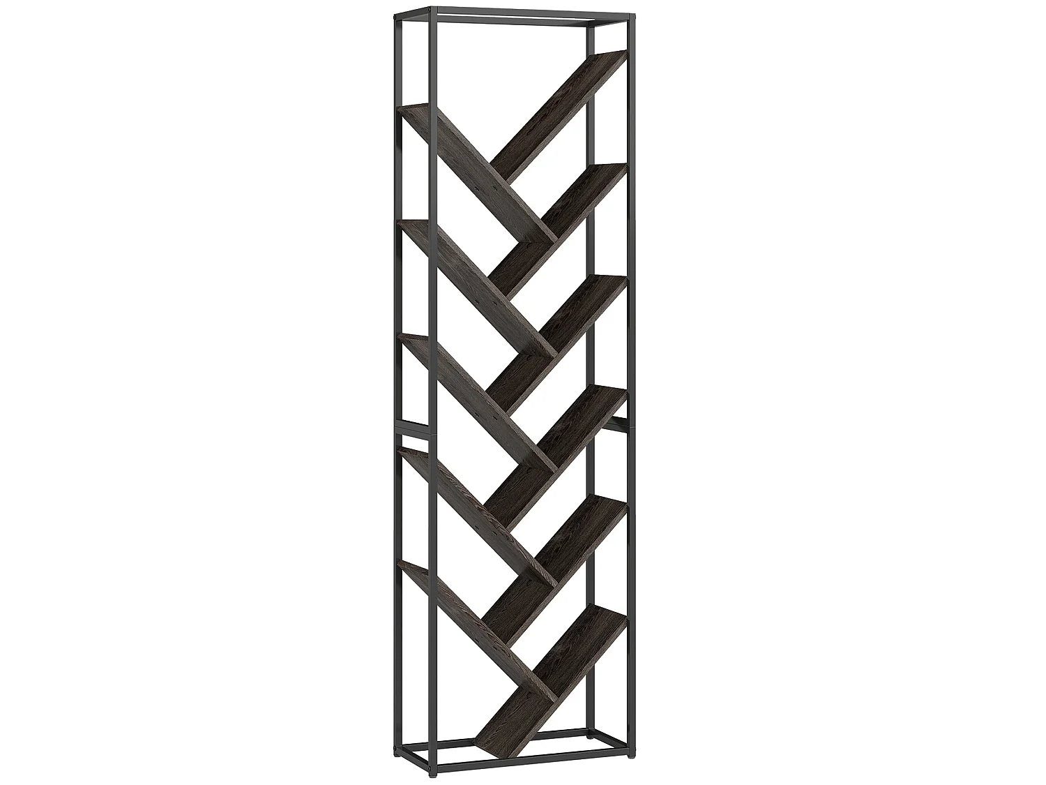 Coco Rine 10 Tier Industrial Bookcase Black Frame Grey MDF Shelves
