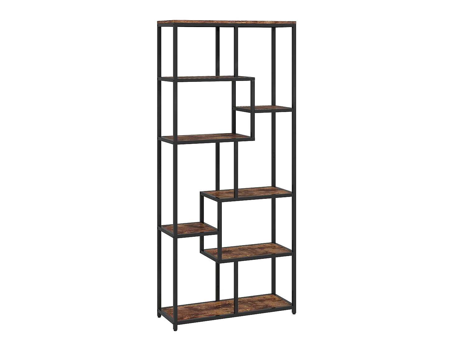 Lulomi 7 Tier Wood and Metal Geometric Display Bookcase Rustic Brown and Black