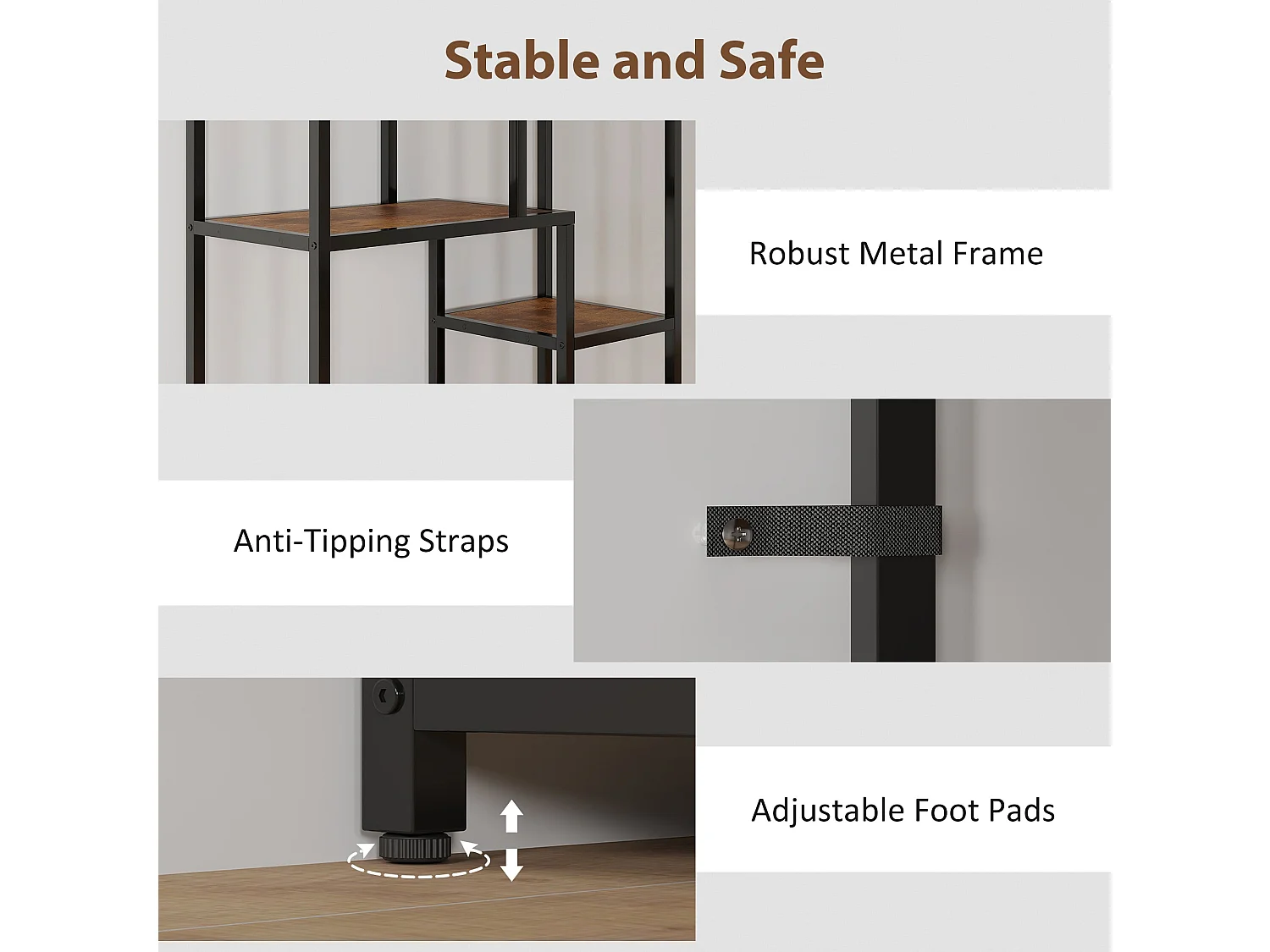 Lulomi 7 Tier Wood and Metal Geometric Display Bookcase Rustic Brown and Black