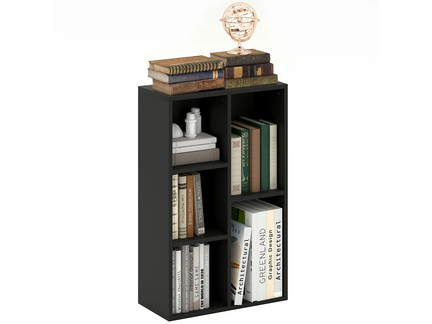 Vakeri Black 2 Tier Bookcase 5 Open Storage Compartments