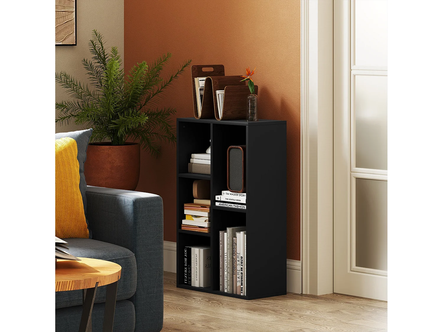 Vakeri Black 2 Tier Bookcase 5 Open Storage Compartments