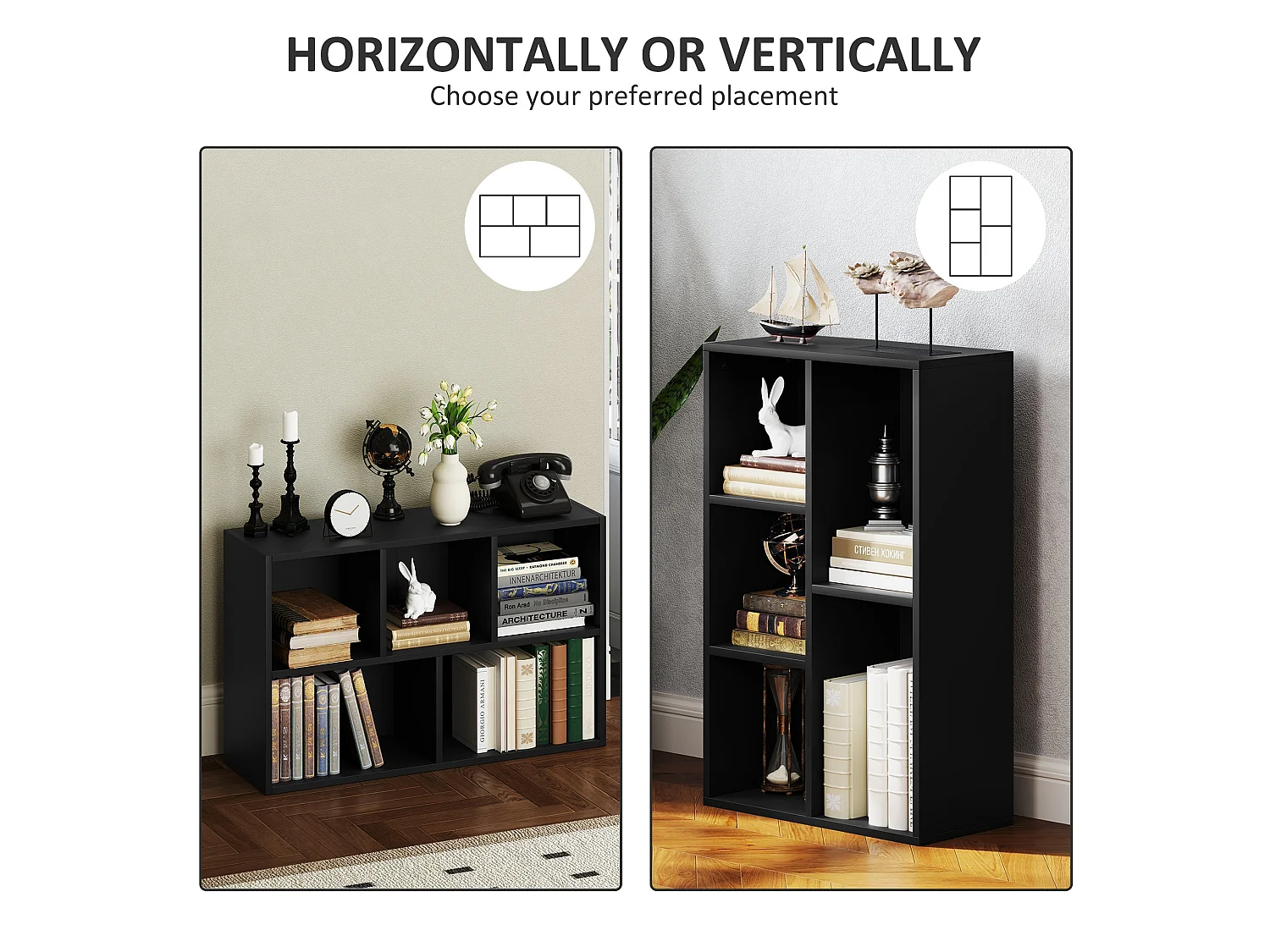 Vakeri Black 2 Tier Bookcase 5 Open Storage Compartments