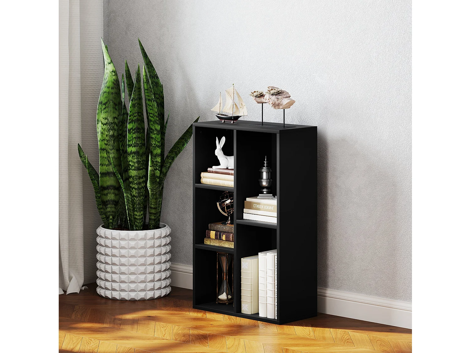 Vakeri Black 2 Tier Bookcase 5 Open Storage Compartments