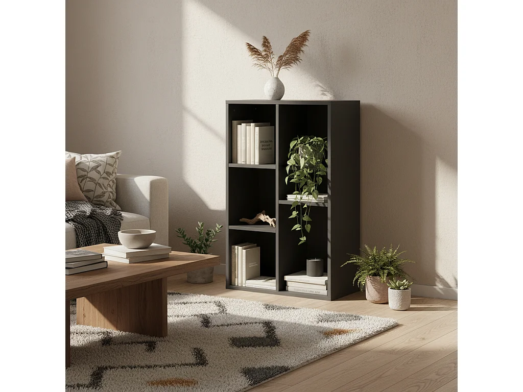 Vakeri Black 2 Tier Bookcase 5 Open Storage Compartments