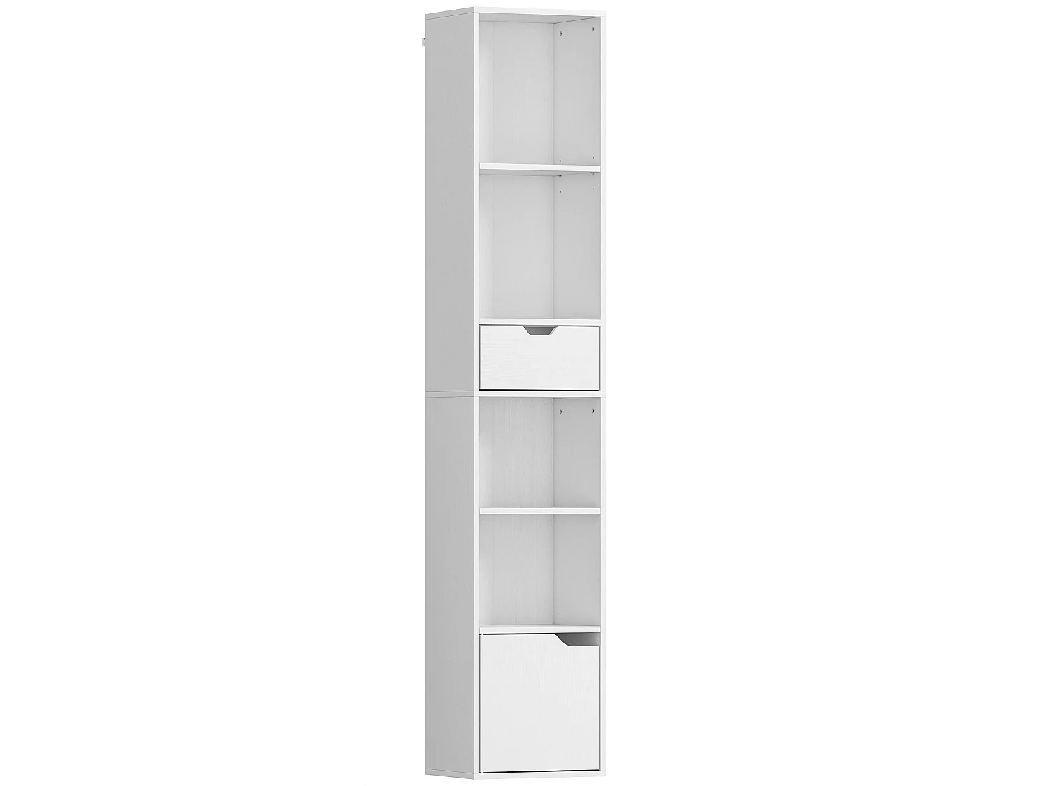 Kesura White Narrow 6 Tier Tall Bookcase with Drawer and Door