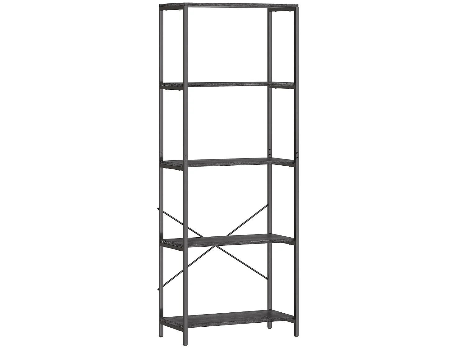 Livemi 5 Tier Industrial Bookcase Dark Grey Shelves Black Metal Frame