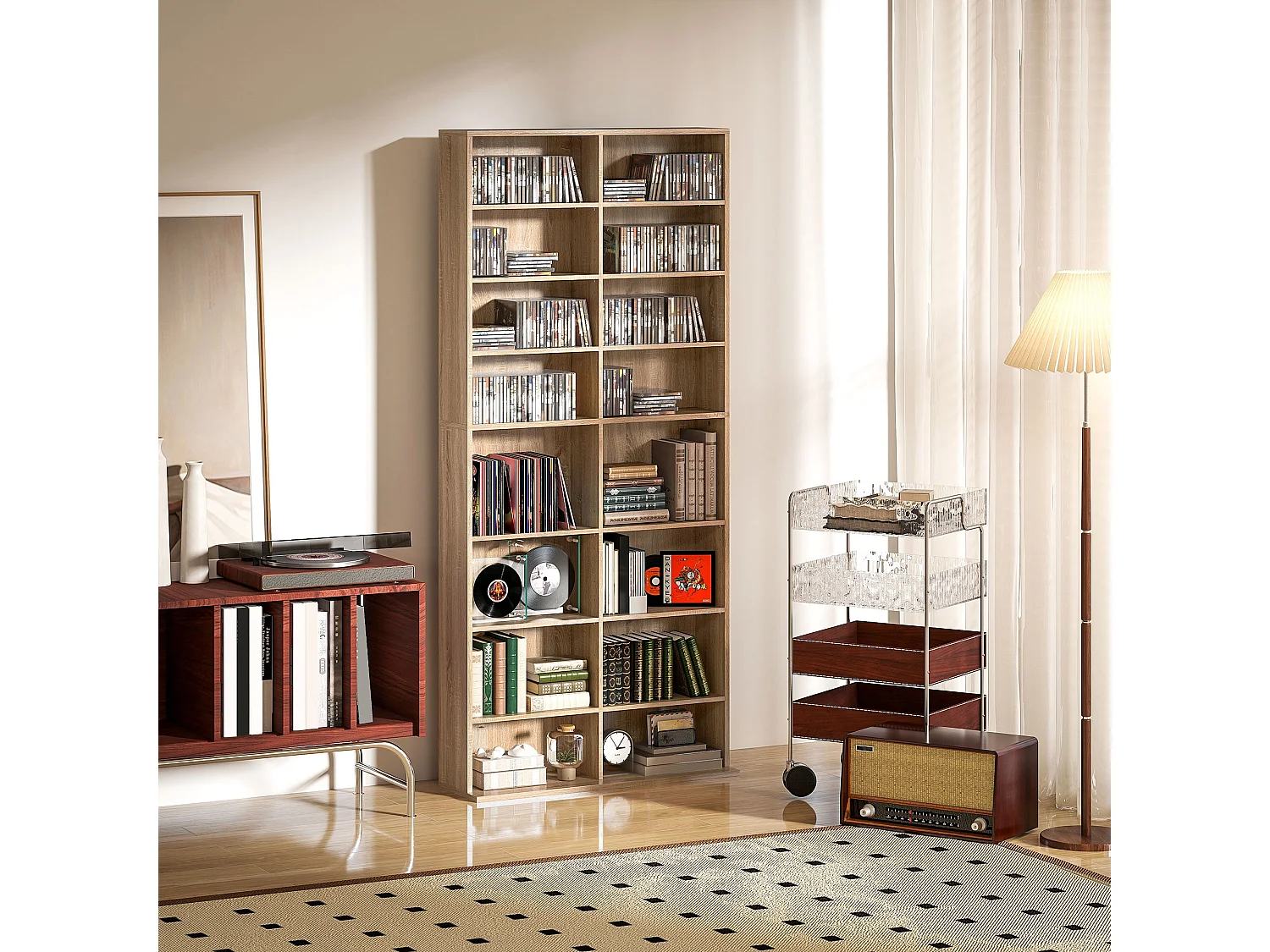 Karave Tall Media Storage Tower Natural Wood Finish 640 Disc Capacity