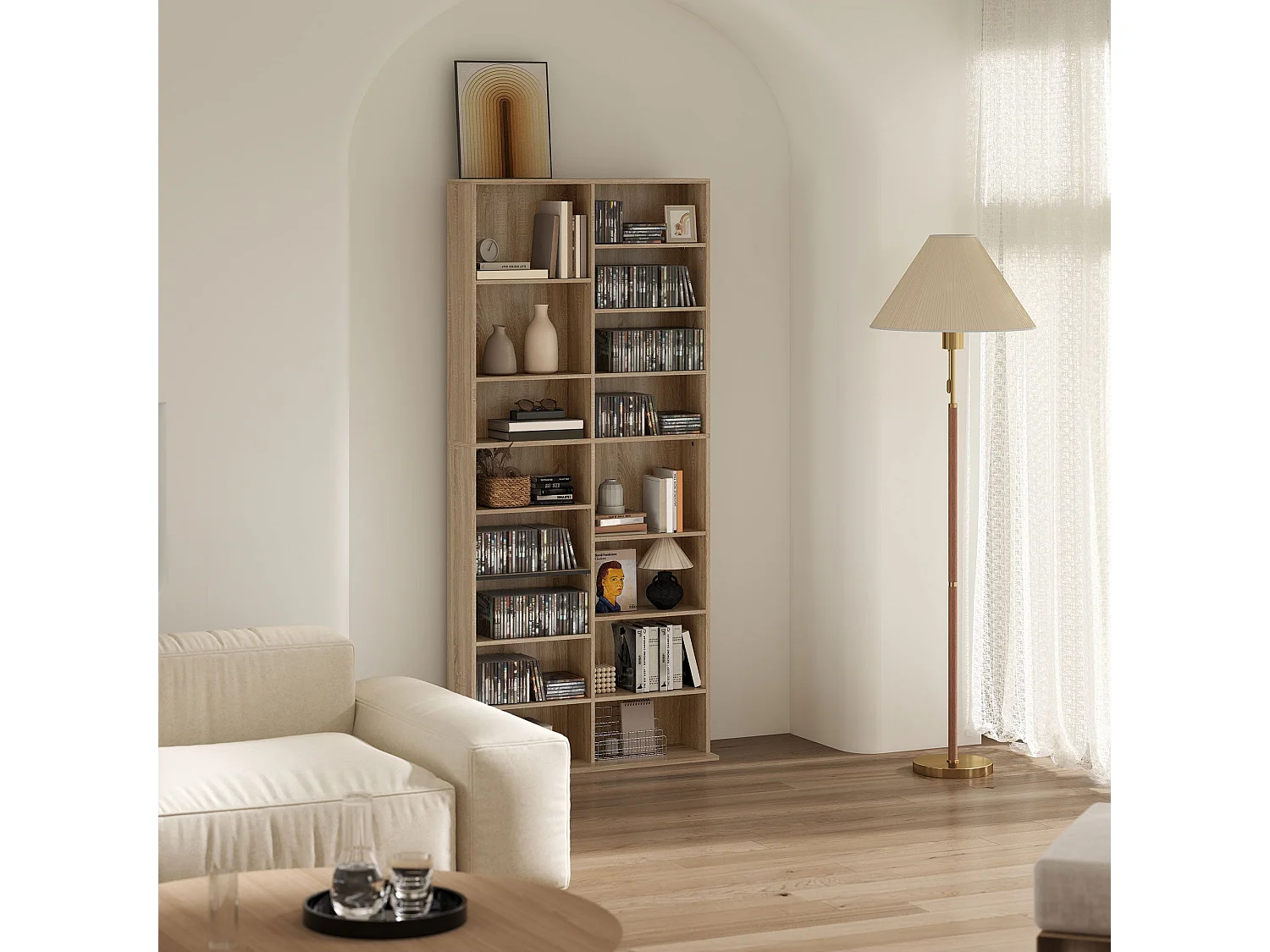 Karave Tall Media Storage Tower Natural Wood Finish 640 Disc Capacity