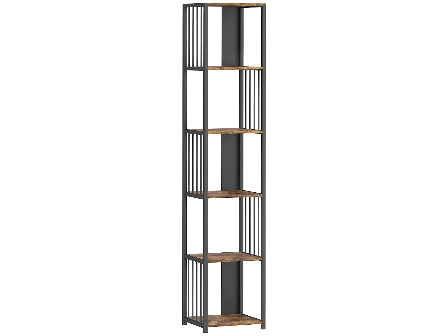 Remo 5 Tier Rustic Brown Bookshelf with Black Steel Frame