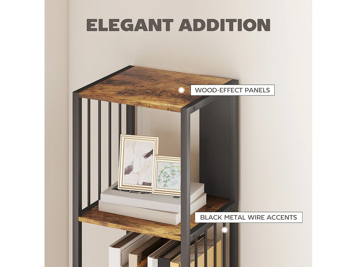 Remo 5 Tier Rustic Brown Bookshelf with Black Steel Frame