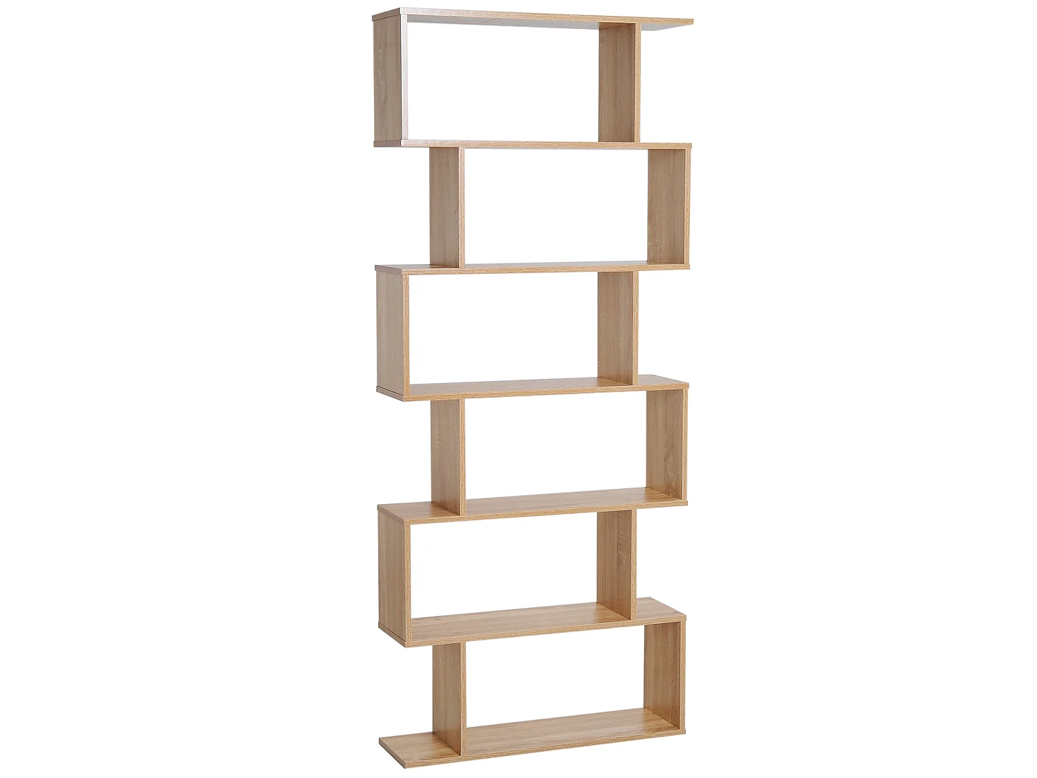 Vicovi Oak Finish 6 Tier S Shaped Display Bookcase